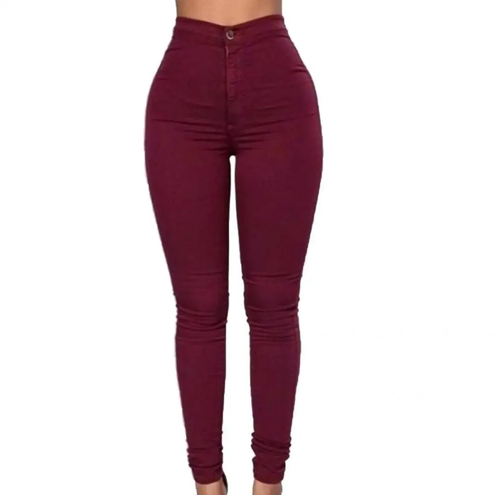 Women Trousers High Waist Skinny Cotton Solid Color Button Pencil Pants for Work