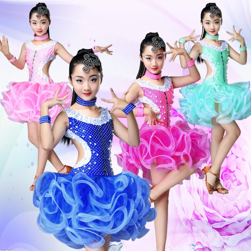 

Children's Latin dance gauze girls costumes children's girls bright diamond Latin show competition exercise clothes