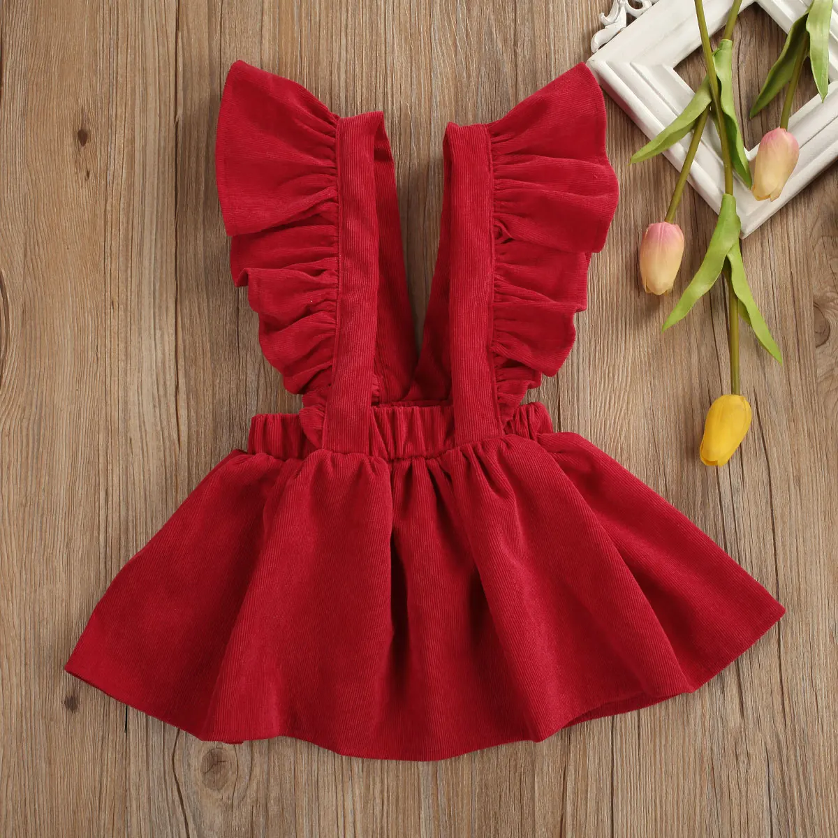 

1-6Y Cute Toddler Baby Girls Dress Ruffles Sleeveless Corduroy Knee Length A-Line Dress Winter Outfits