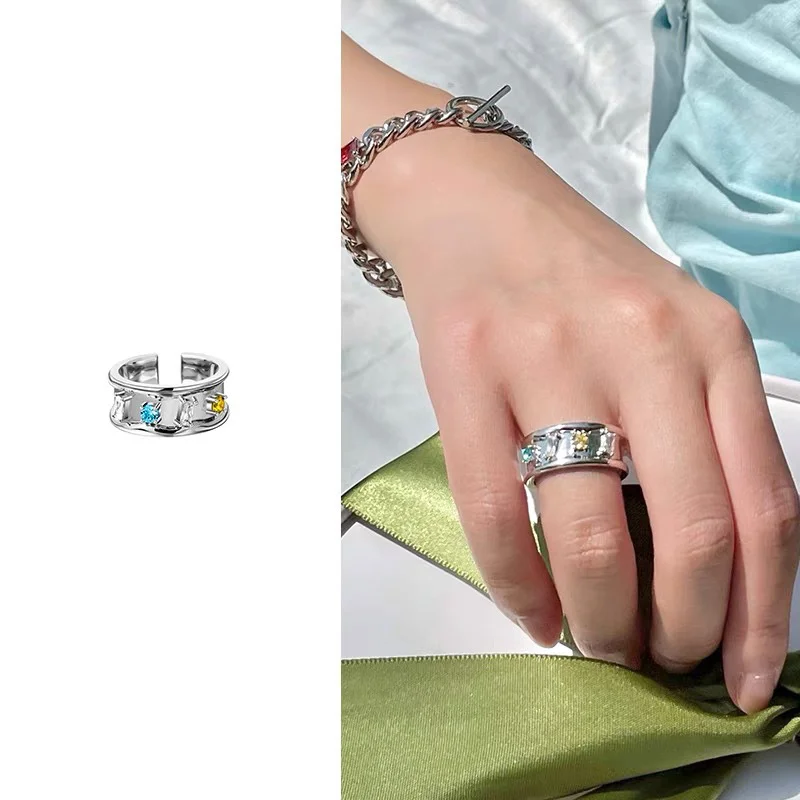 

French simple color zircon women's rings ins indifferent style Light extravagance fashionable Couple rings Jewelry wholesale