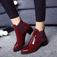 2021 new arrival fashion shoes women boots elasticated patent leather ankle boots pointed low heel boots female sexy shoes