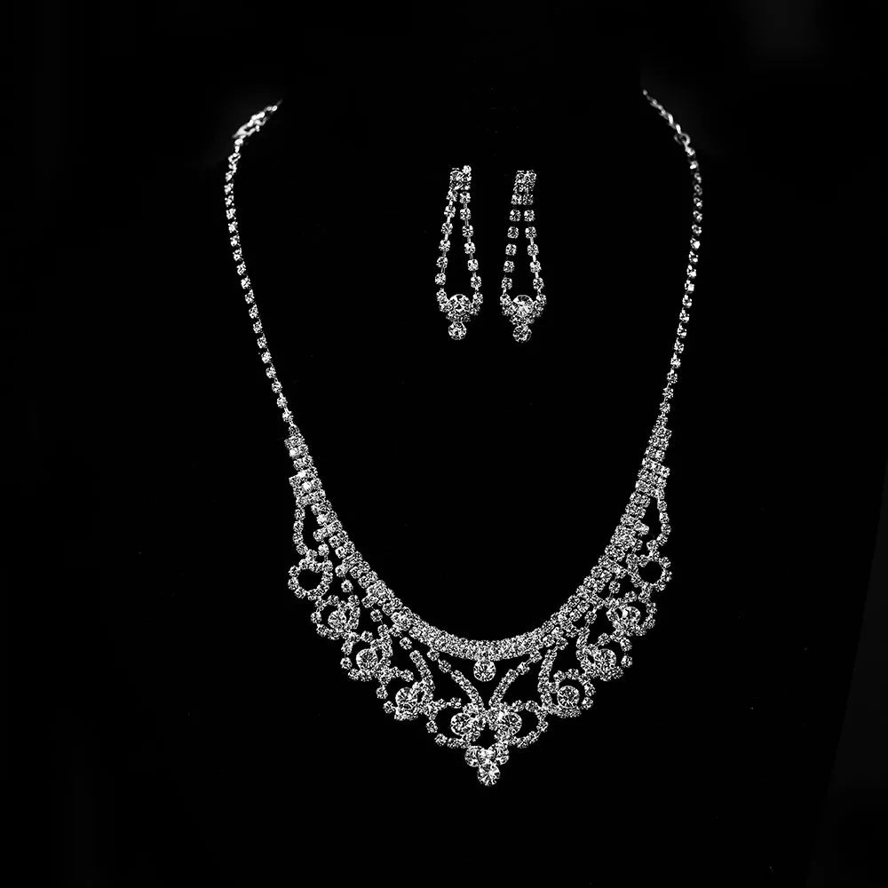 

TSHOU459 Romantic bride flower crystal zircon wedding hollow wedding necklace earrings 2-piece jewelry set