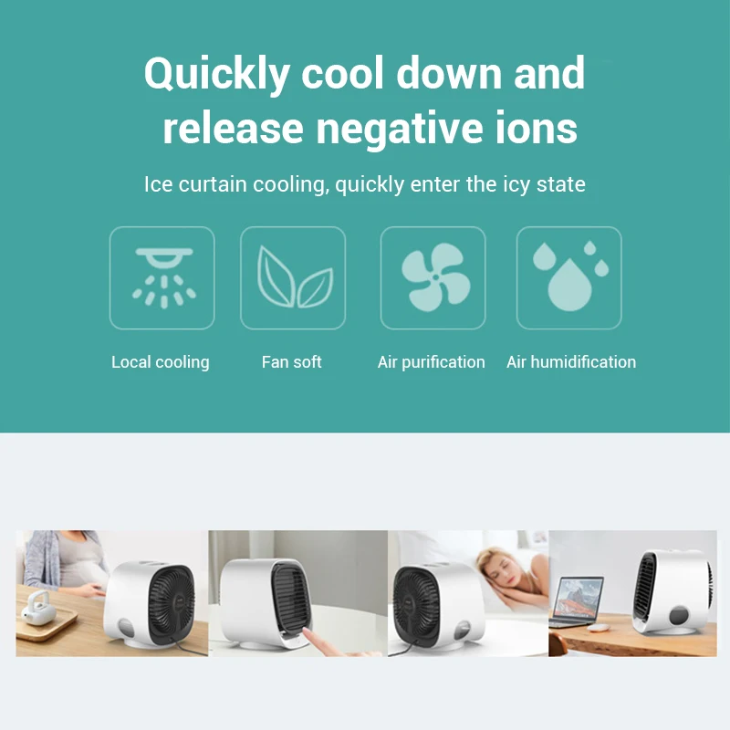 

Mini Air Cooler Desktop Electric Fan Humidify Air Cooling Fan Multi-Function Cooler Mute Working DTT88