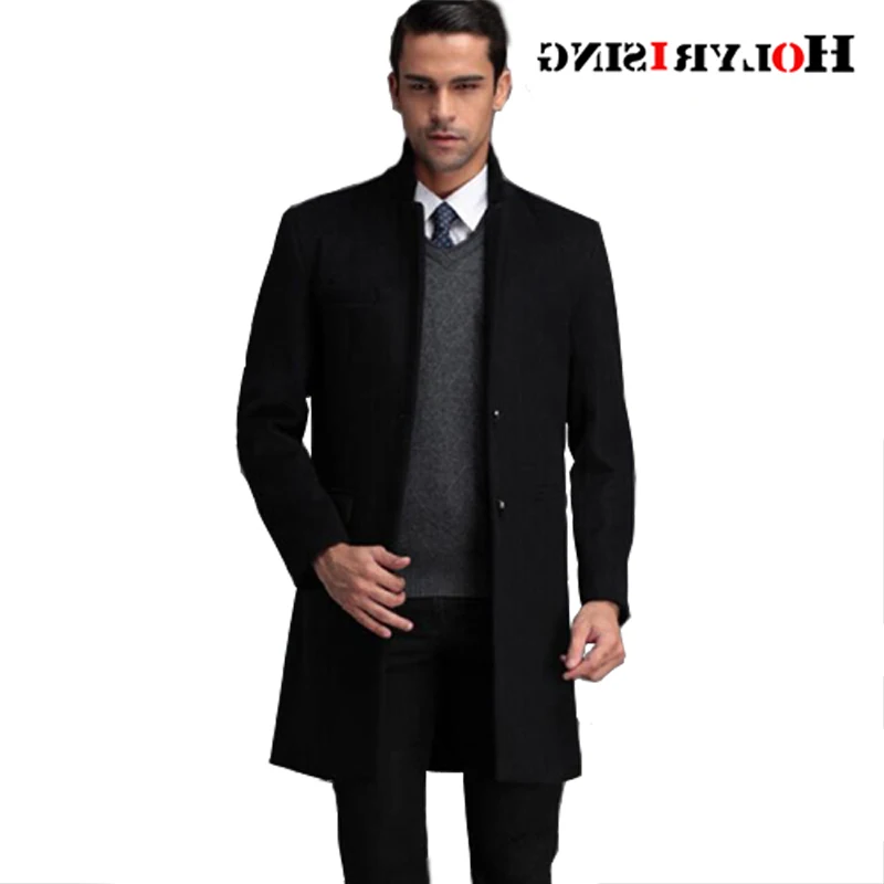 

Мужская приталенная куртка из смешанной шерсти, черная Повседневная ветровка, размеры до 9XL, зима 2019