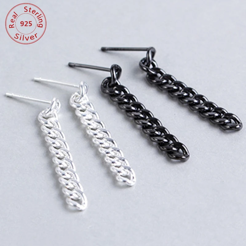 Простые цепная гирлянда в стиле панк серебряные серьги гвоздики Корейском