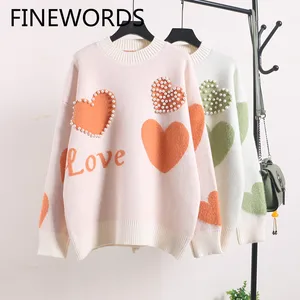 Женский вязаный Свитер оверсайз с круглым вырезом, в стиле Харадзюку