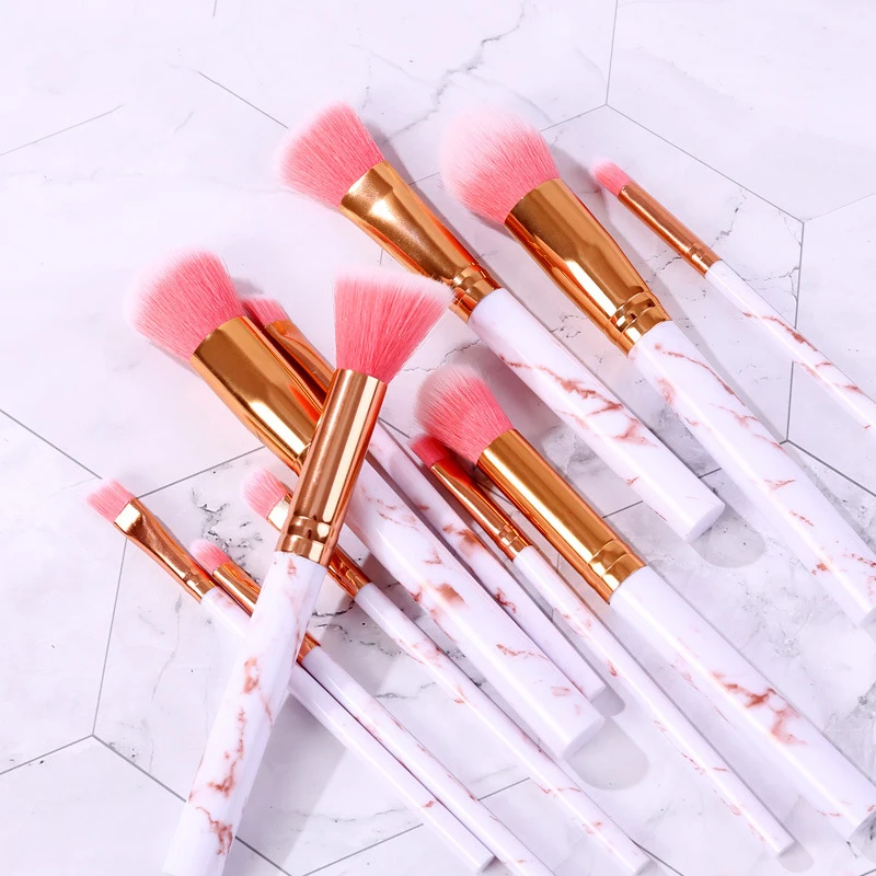 10 шт. мраморные кисти для макияжа инструмент набор натуральных кистей