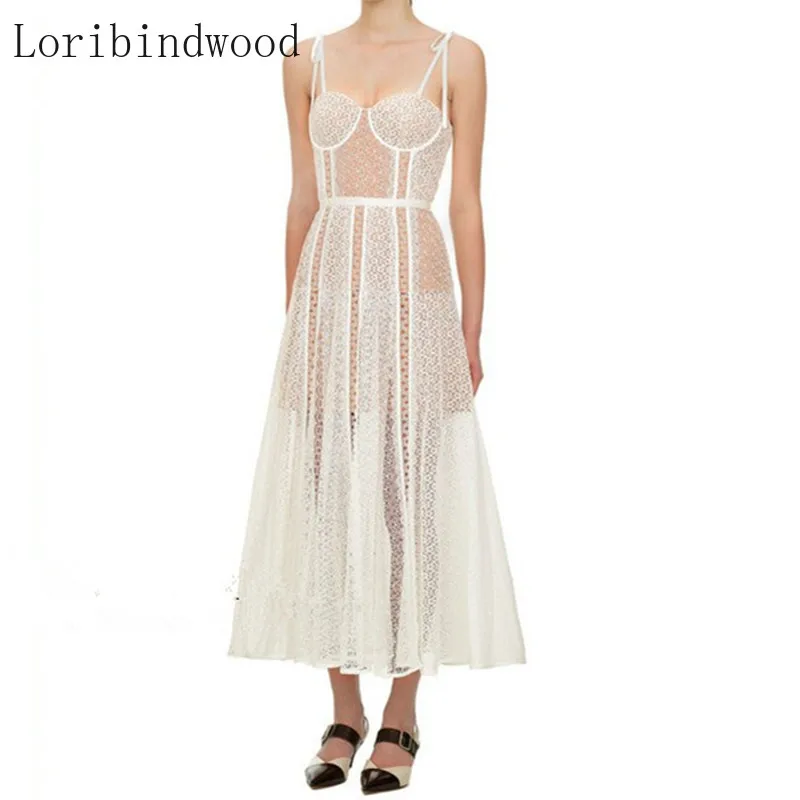 Женское длинное кружевное платье подиумное на бретельках лето 2020|Женские платья|