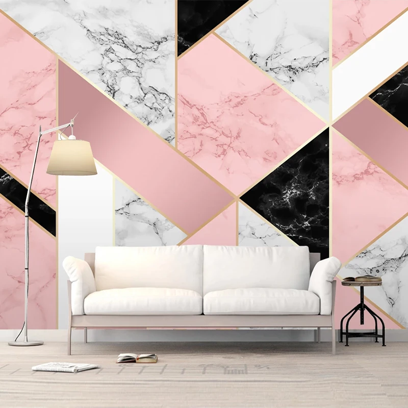 Custom 3D Photo Wallpaper Mural Modern Pink Marble Pattern Abstract Geometric Living Room TV Background Wall Paper Home Decor |