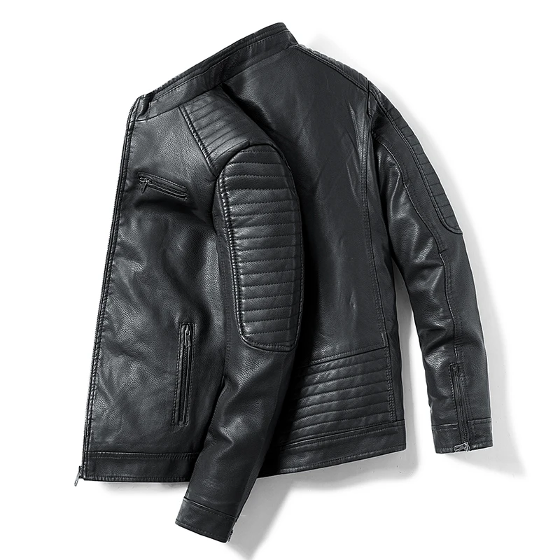 

Slim Men Faux New Fashion Handsome Motorcycle Clothing Collar Short Pu Leather Jacket Coat Tide