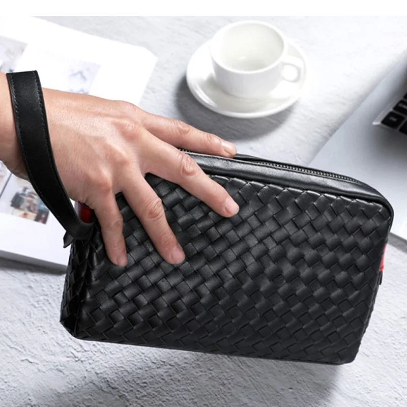 

Мужская сумка-клатч Wmnuo, из 100% натуральной кожи, на молнии, квадратная сумочка, клатч, длинный кошелек