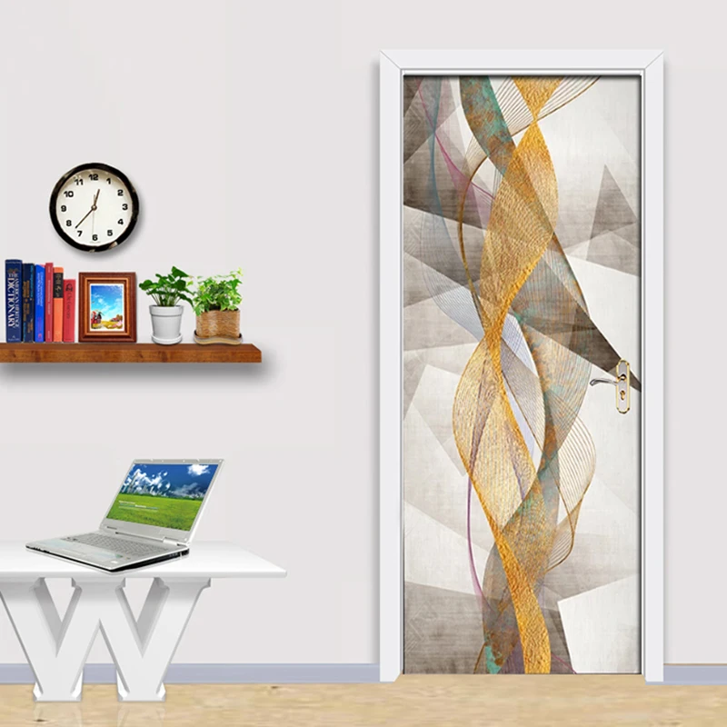 Водонепроницаемые Самоклеящиеся 3D дверные наклейки из ПВХ золотые