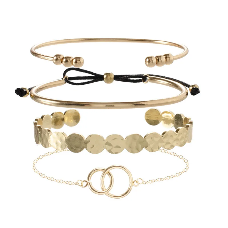 4 шт./компл. золотого цвета шармы браслеты Набор браслетов для женщин Открытый