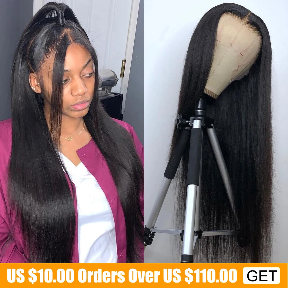 

С прямыми Синтетические волосы на кружеве парик индийские прямые волосы прозрачный 13x 4 Синтетические волосы на кружеве парик 100% человеческ...