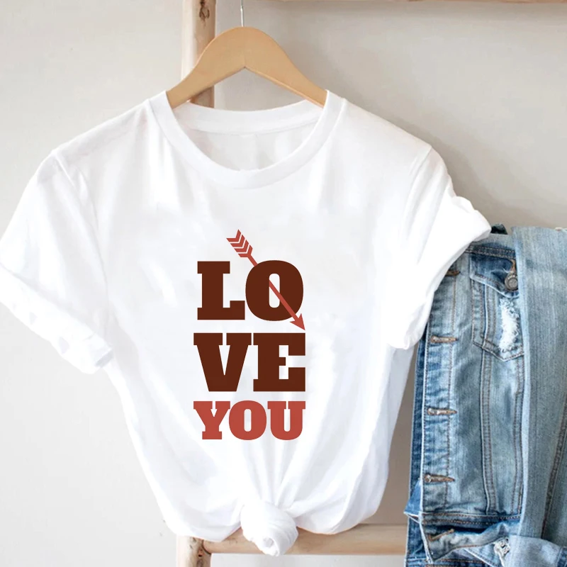 

Black Kpop Cartoon Arrow Women's Blouse 2021 T Shirts White 2021 Summer Goth Clothes Alphabet LOVE YOU Priinting Woman T-Shirts