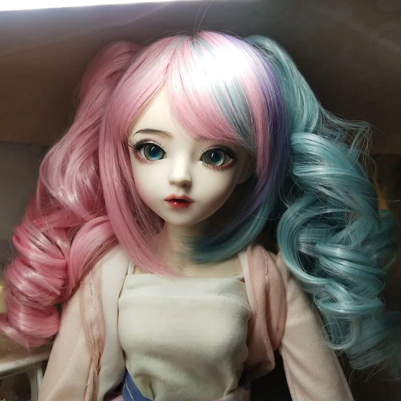 1/3 1/4 1/6 BJD SD Детский парик постепенное изменение двойной хвост кудрявые волосы