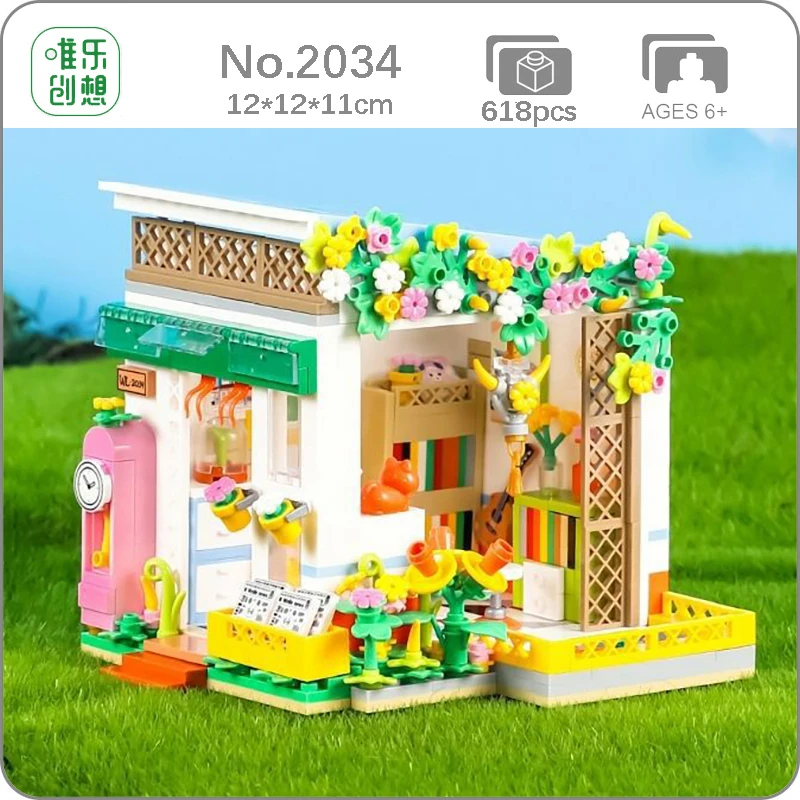 

WL 2034 Fairytale Town Afternoon Tea Book House Flower City Street Model DIY Mini Blocks Bricks Building Toy for Children no Box