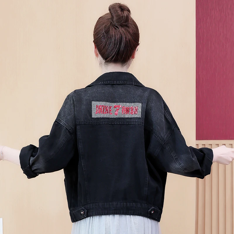 

New 2021 Autumn Turn-down Collar Basic Jean Women Jacket Loose Casual Ladies Coats Female Black Outwear Denim Jackets Clothing