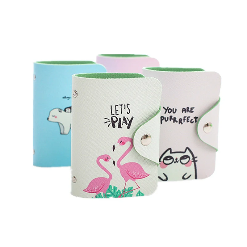Симпатичный кожаный держатель для визиток с мультяшным принтом животных унисекс