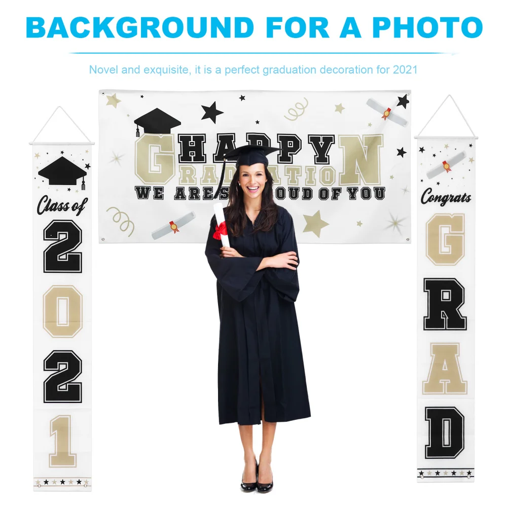 

1 Set of 3Pcs Graduation Door Banner Class of 2021 Sign Graduation Season Decor