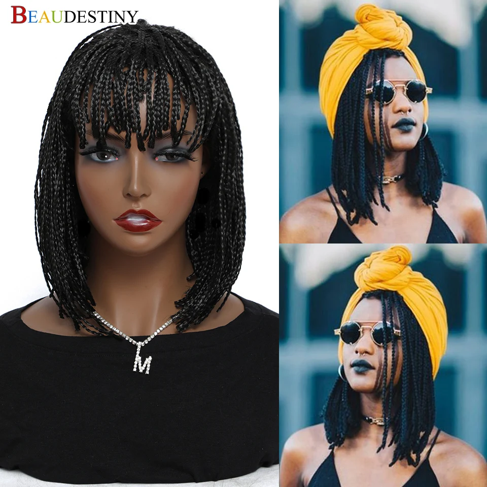 

Beaudestiny Bob Hair Wig Synthetic Hair For Braids Box Braid Wig With Bangs Short Black Wig Synthetic Braided Wigs For Women