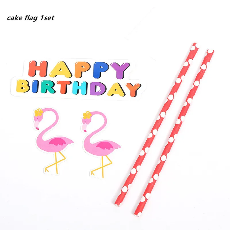 cake flag 1set Гавайская летняя одноразовая посуда для дня рождения Фламинго Пальмовые Листья бумажная салфетка под тарелку кружку тропические Свадебные вечерние мероприятия - Цвет: cake flag 1set