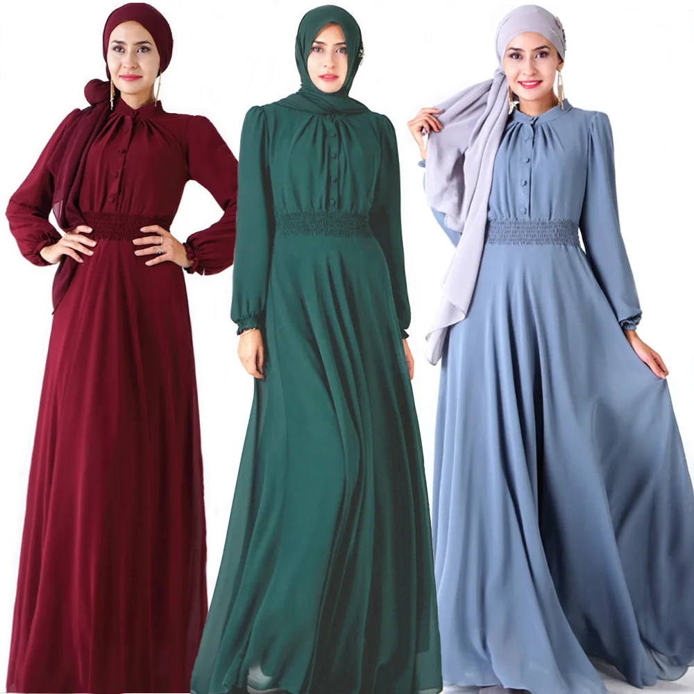 

2021 Summer New Ladies Middle East Dubai Robe Abayakaftan Saudi Arabia Double Layer High Density Chiffon Muslim Women's Dress