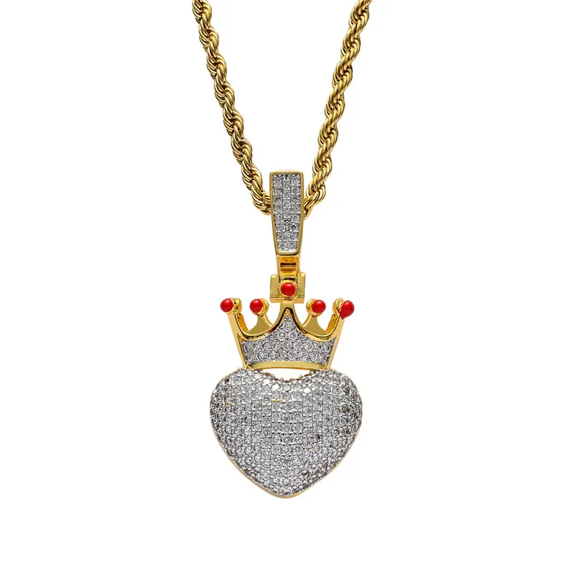 

Мода льдом полный кубическим цирконием в форме сердца с ожерелье с подвеской с изображением короны, в стиле хип-хоп ювелирные изделия для му...