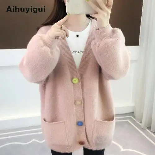 Aihuyigui 2019 свитер для женщин осень-зима свободный женский с длинным рукавом мохер