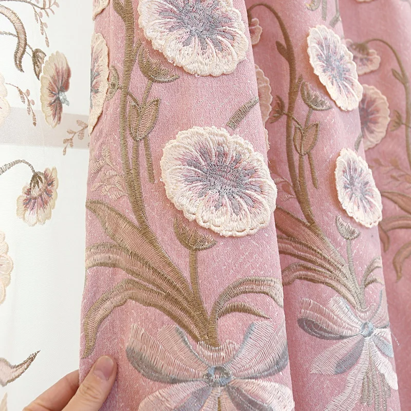 Тисненые скандинавские занавески розовые для комнаты девочек затемняющие с