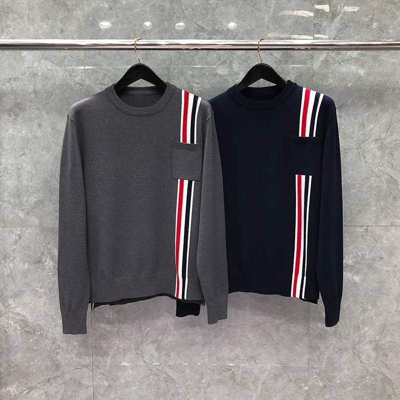 2021 TB Fashion THOM Brand Sweaters Men Women Slim Fit O-Neck Pullovers Clothing Striped Wool Cotton Solid Winter Casual Coat