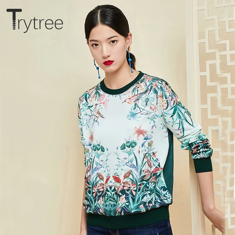 Trytree 2019 осенне зимняя женская толстовка Повседневный пуловер с круглым вырезом