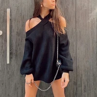 oversize women cross halter sweaters 2022 spring fashion ladies elegant knitted pullovers female knitwear soft girls chic tops