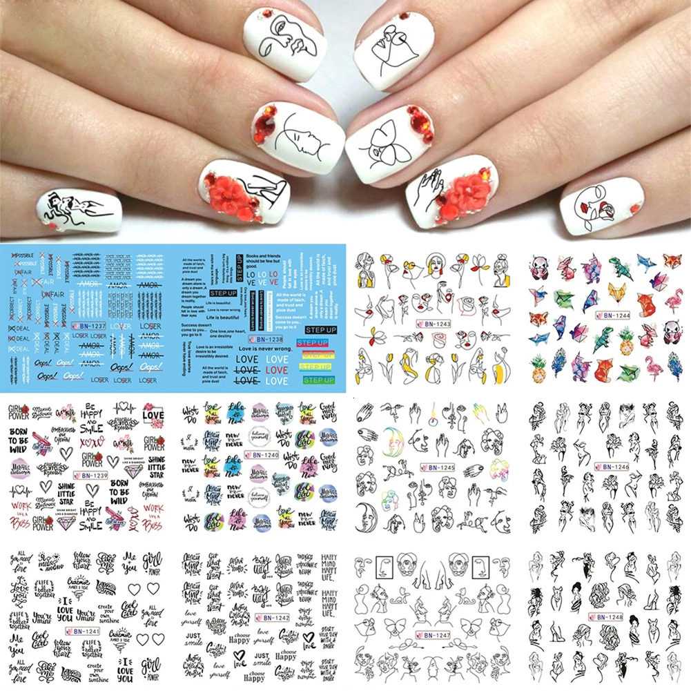 Водяной знак с 12 узорами/лист наклейка для маникюра абстрактный сексуальный