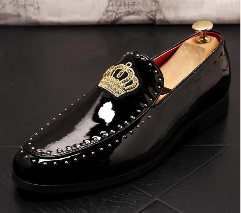 New arrival Men charming glitter embroidery crown flats Dress gentleman Shoes Male Wedding Homecoming Evening Groom Prom shoes
