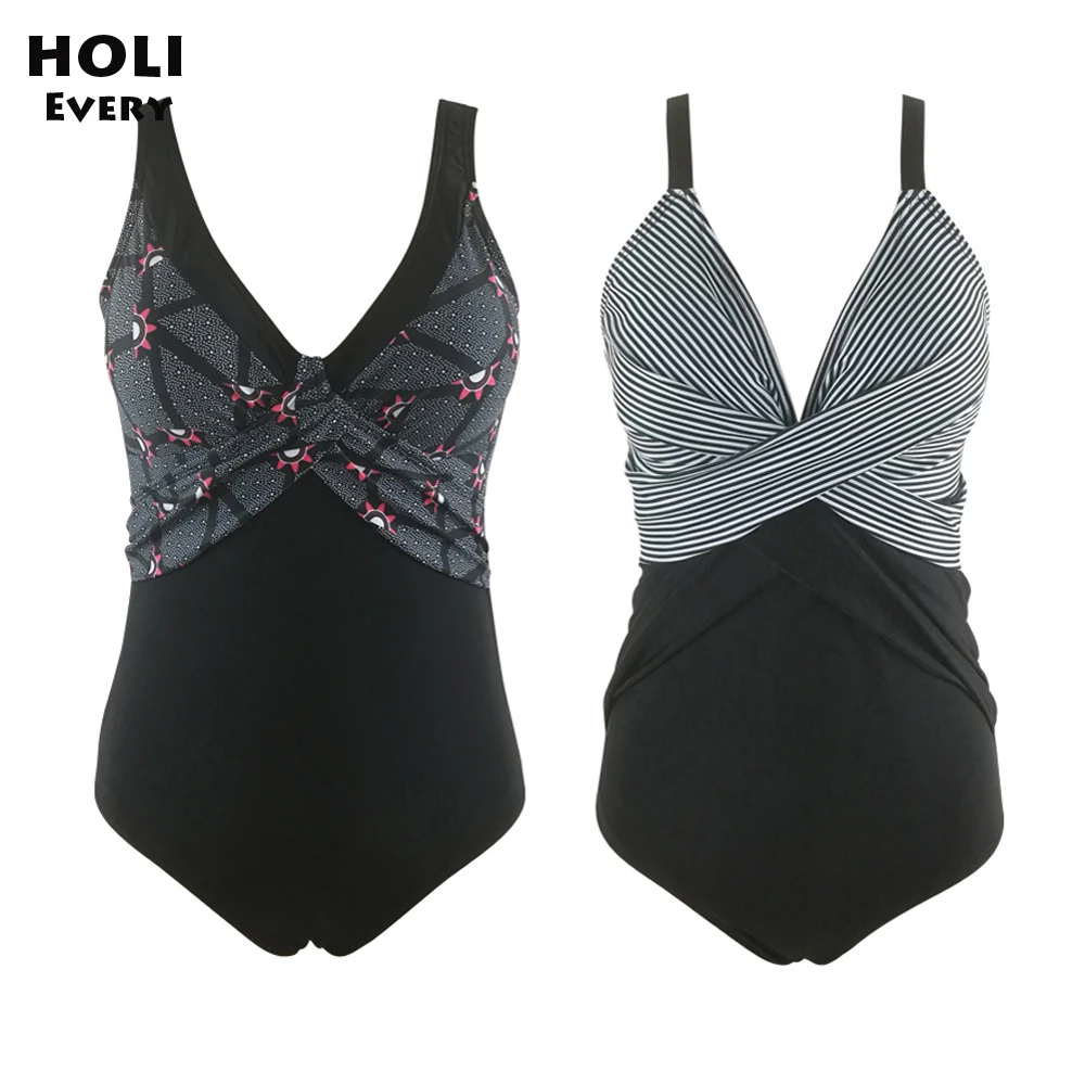 Большой Размеры размера плюс через шею сдельный купальник Женский 2019 женские