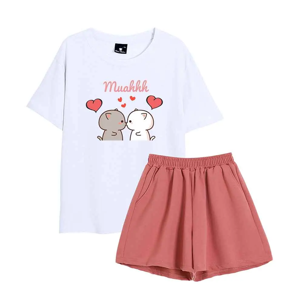 

Sweet Pajamas Cartoon Print Short Set T Shirts & Shorts Pajama Set Women Sleepwear Women Cute Tops and Pants Korean Suits