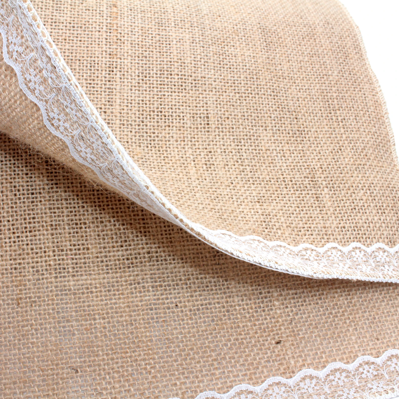 

European Vintage Wedding Lace Table Runner Burlap Rustic Jute Hessian Table Flag for Home Kitchen Dining TV Cabinet Cover 275cm