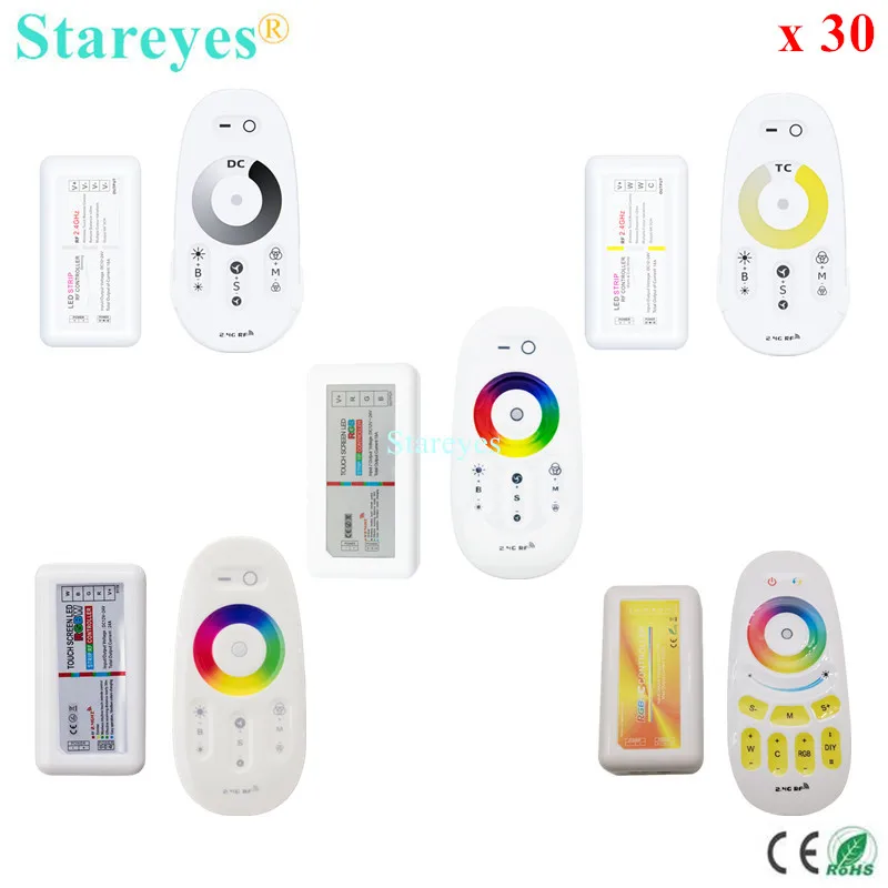 

30 Pcs 2.4G RF Remote Controller Touch Screen Remote Control Single color dimmer CCT RGB RGBW RGBCCT LED strip Wireless receiver