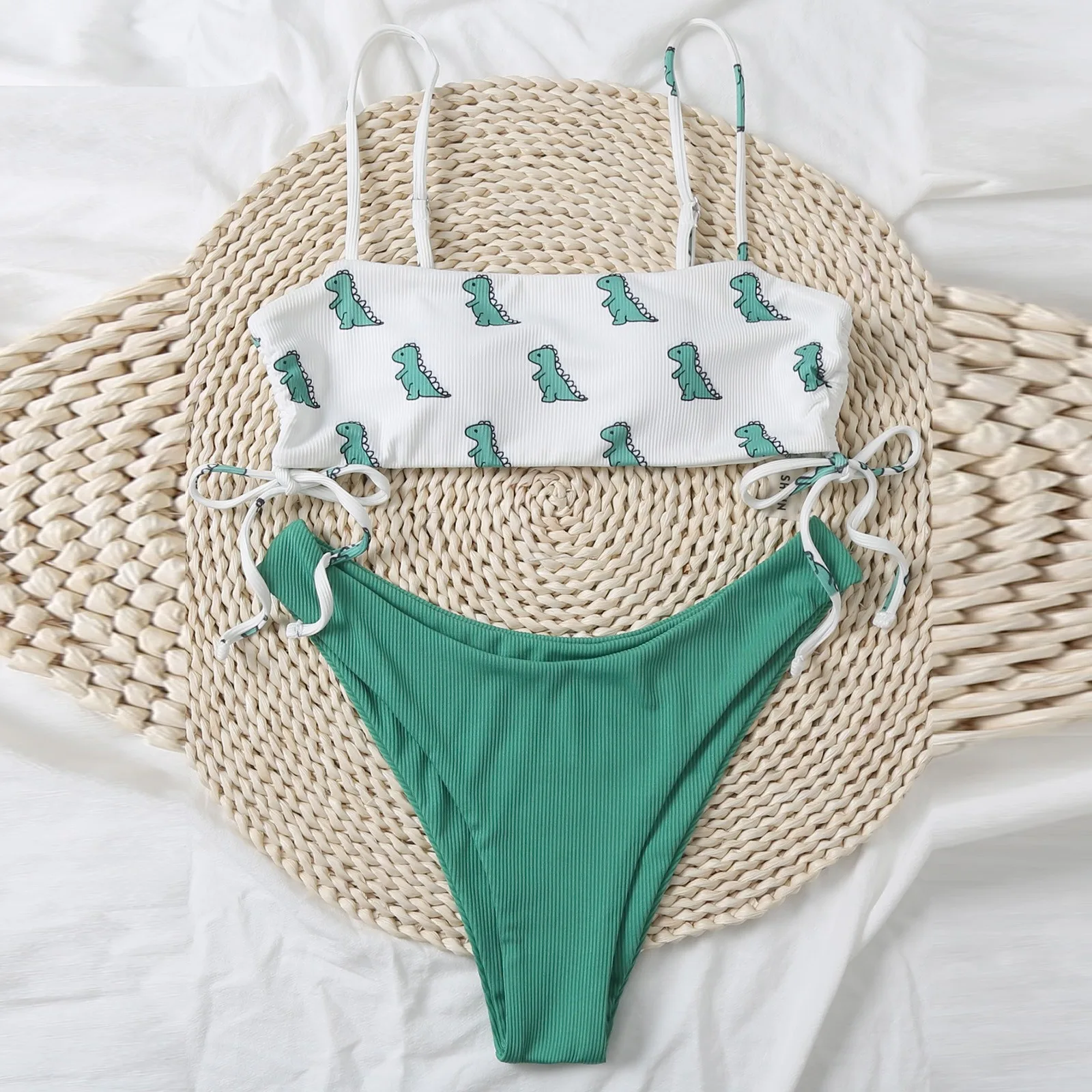 

Brazilian Bikini 2021 Swimsuit Women Cute Dinosaur Print Swimwear Sexy Bandeau Bikinis Set Female Bathers Swimming Bathing Suit