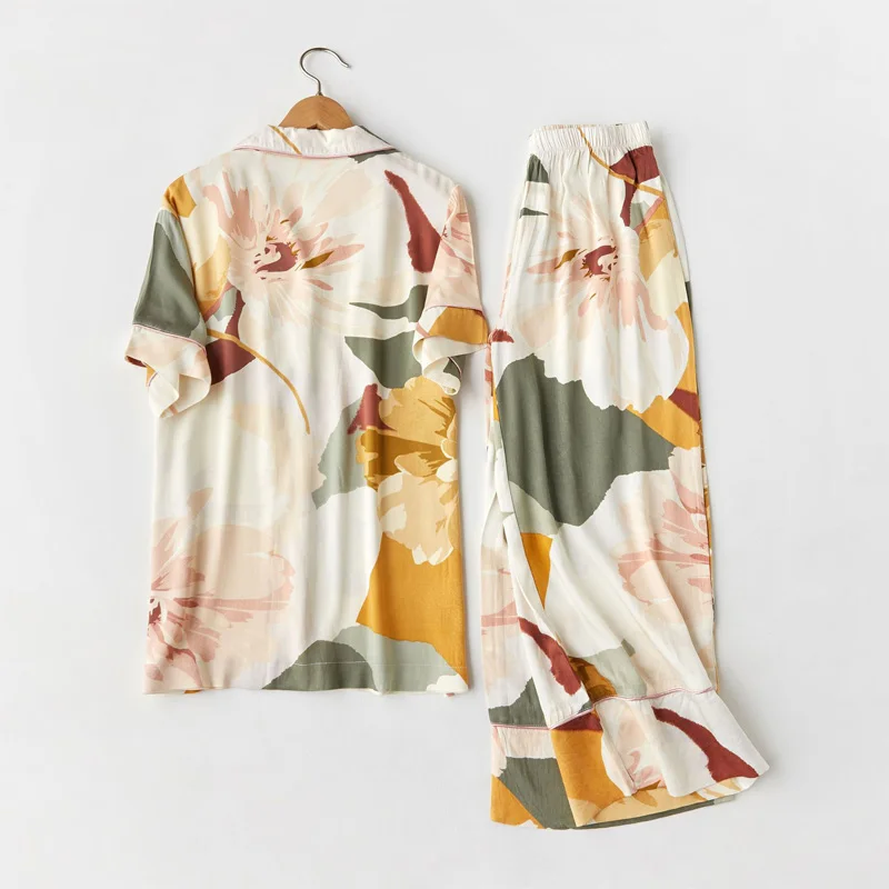 2019 женские пижамы элегантные атласные с длинными рукавами принтом чернил