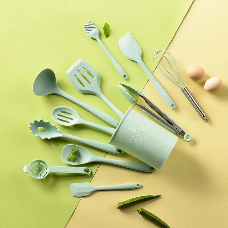 

Silicone Kitchenware 10-piece Set Storage Bucket Cooking Spatula 10-piece Kitchen Tool Set Kitchenware Set