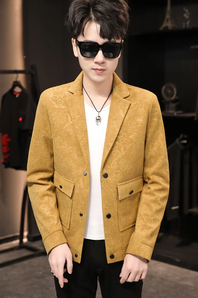 

Jacket 2021 Spring Men Korean Turn-down Collar Jackets for Men Fashion Printed Casual Slim Fit Coats Brand Overcoat Men Clothing