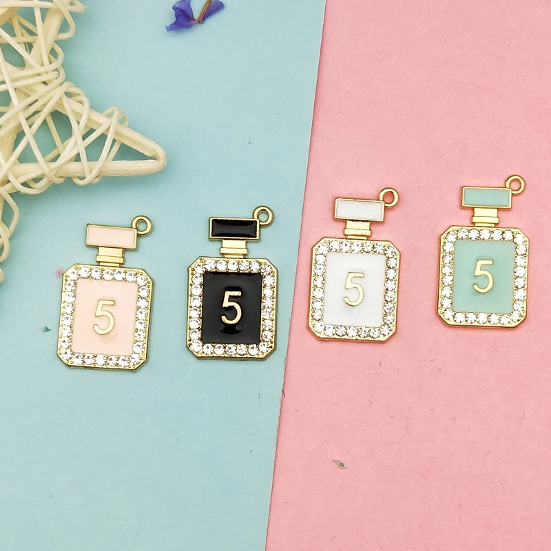 

10pcs Drop Oil Rhinestone No. 5 Perfume Bottle Charms Pendant Perfume Enamel Charms For Jewelry Earring Accessory Finding FX266