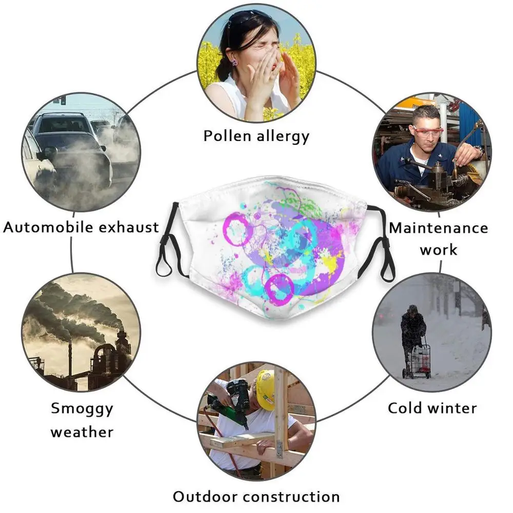 

Vivid Smoke Dustproof Non - Disposable Mouth Face Mask Pm2.5 Filters For Child Adult Vivid Bright Smoke Splatter Circle Round