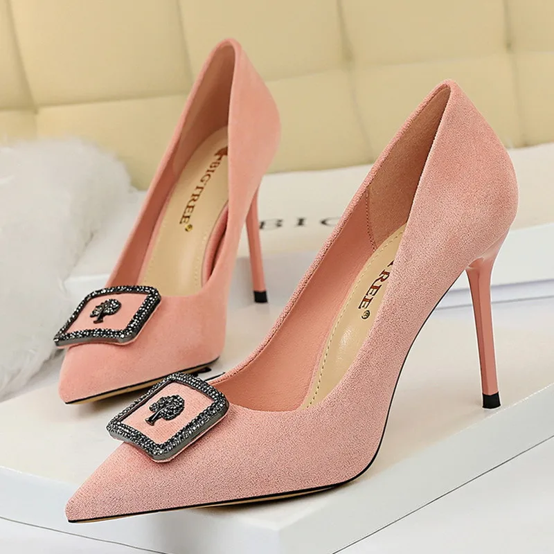 

Туфли-лодочки BIGTREE женские, высокий каблук-шпилька, замша, заостренный носок, красные розовые, летняя Свадебная обувь для невесты