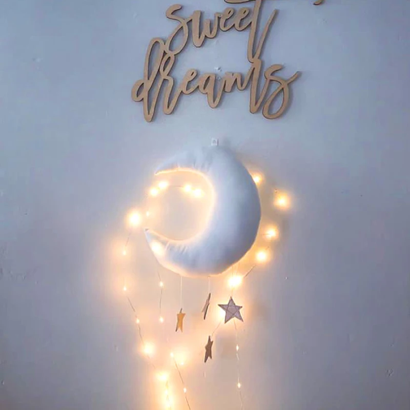 Северный стиль милый деревянный подвеска с бусинами в форме луны и бахромой для декорирования детской комнаты и создания фотозон.