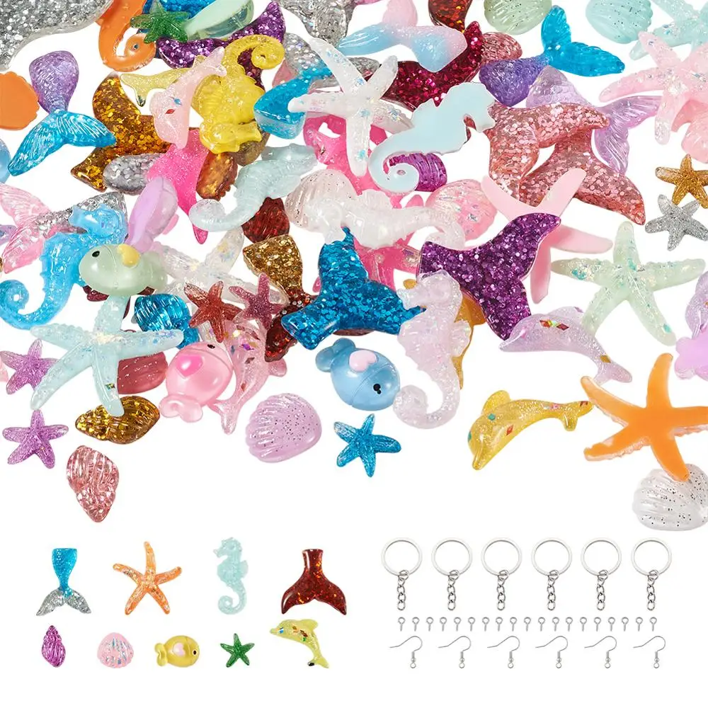 

Ocean Theme DIY Key Chain Earring Kits Accessories with Resin Cabochons Iron Screw Eye Pin Peg Bails Earring Hooks Keychain Ring