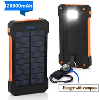 20000mah power bank solar powerbank for iphone samsung xiaomi external battery poverbank waterproof 2 usb led light poverbank