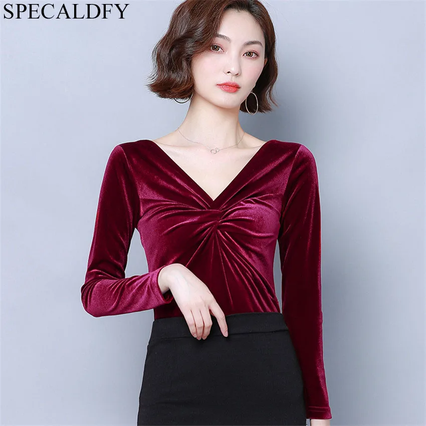 wine red M-4XL размера плюс зеленая красная бархатная блузка для женщин с длинным рукавом винтажные блузки осень зима женские элегантные топы Blusas Mujer - Цвет: wine red